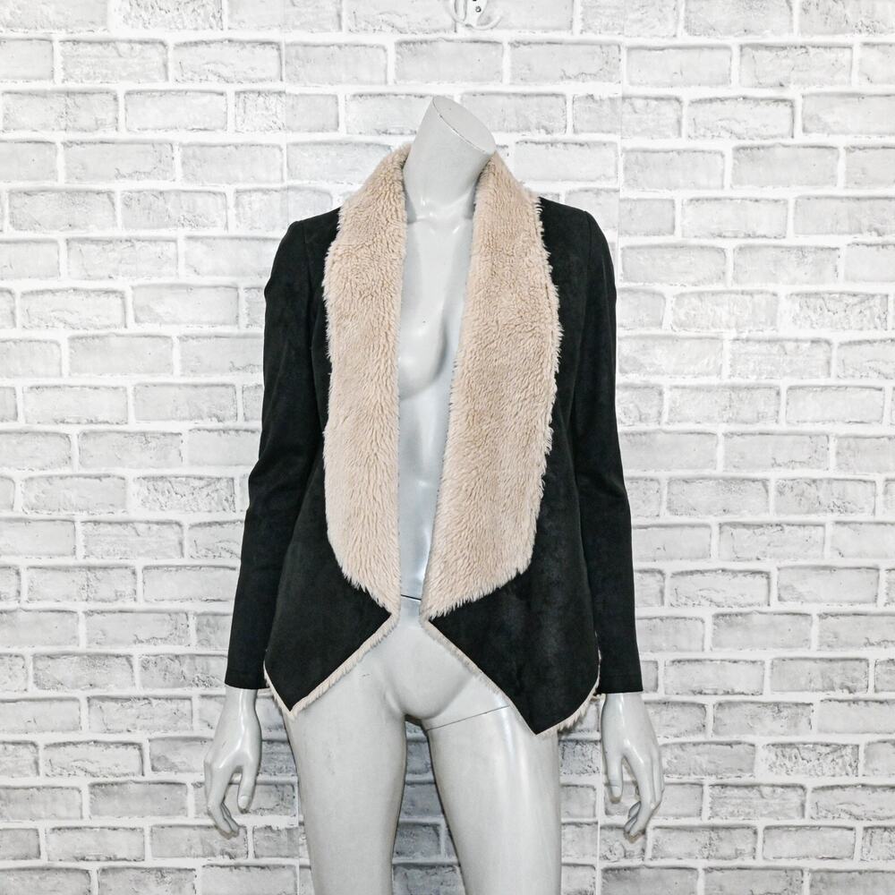 The Kooples Faux Shearling Jacket sherpa lined in black sz Small - Picture 2 of 9
